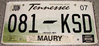 Original US-License Plate Tennessee, gebraucht