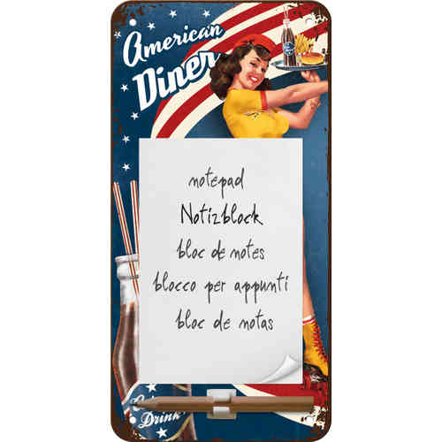 Notizblock-Schild - American Diner Waitress, ca. 10 x 20 cm