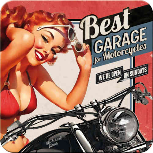 Metall-Untersetzer - Best Garage for Motorcycles, 9 x 9 cm, 5 St.