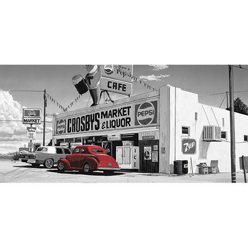 Kunstdruck Poster - US-Cars at the Market, ca. 70 x 33 cm