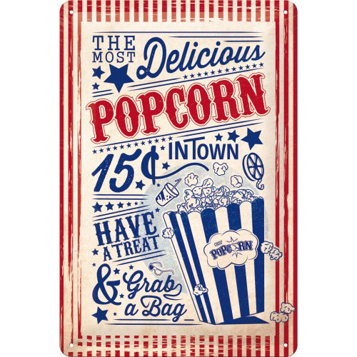 Blechschild - Delicious Popcorn, ca. 20 x 30 cm