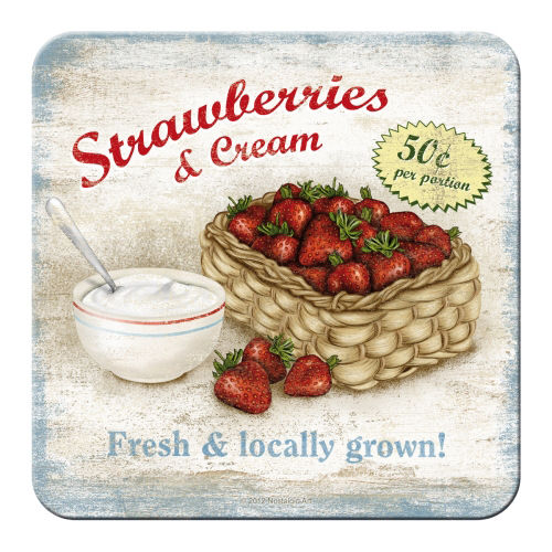 Metall-Untersetzer - Strawberries & Cream, ca. 9 x 9 cm