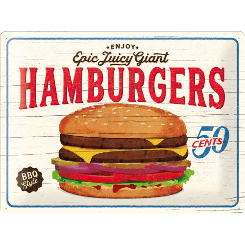 Blechschild - Hamburgers - BBQ Style, ca. 40 x 30 cm