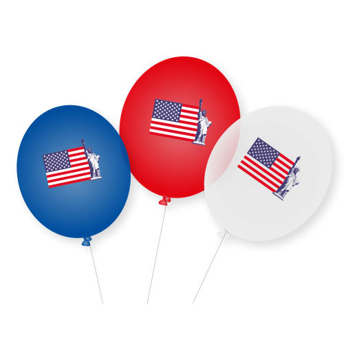 Luftballons USA - Statue of Liberty, 3 blaue, 3 rote und 3 weiße